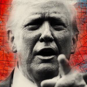 Donald Trump in front of a district map of Texas