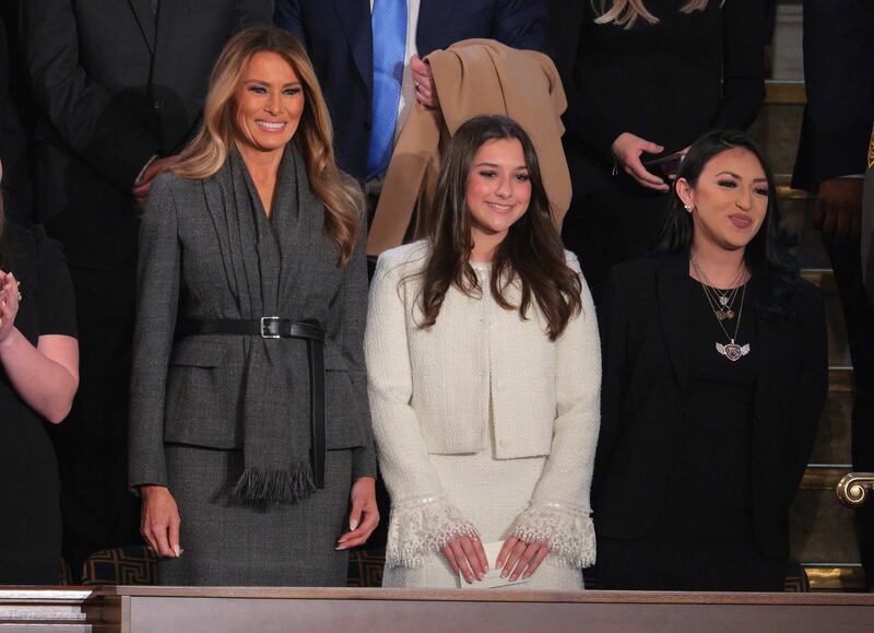 First Lady Melania Trump, deepfake victim Elliston Berry, and Alexis Nungaray attend U.S. President Donald Trump address to a joint session of Congress at the U.S. Capitol on March 04, 2025 in Washington, DC.