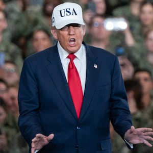 YOKOSUKA, JAPAN - OCTOBER 28: U.S. President Donald Trump speaks to troops aboard USS George Washington on October 28, 2025 in Yokosuka, Japan. Trump is visiting Japan, fresh off an appearance at the ASEAN summit in Malaysia, and will next travel to South Korea for the APEC meetings. (Photo by Tomohiro Ohsumi/Getty Images)