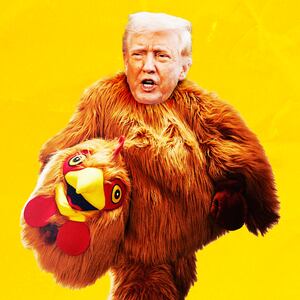 A photo illustration of President Donald Trump in a chicken costume.