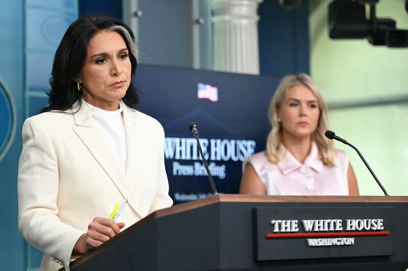 Director of National Intelligence Tulsi Gabbard standing alongside White House Press Secretary Karoline Leavitt on July 23, 2025 accused former President Barack Obama of "treasonous conspiracy" and alleged officials in the Obama administration manipulated information about Russian interference in the 2016 election to make it appear the meddling was done to benefit Trump, despite that being the conclusion of a bipartisan investigation.