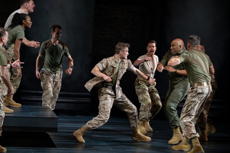 Andrew Burnap (center) and the cast of "Othello"