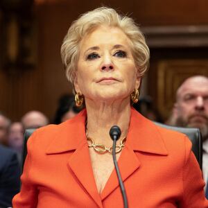 Linda McMahon, U.S. President Trump’s nominee to be secretary of Education, testifies before a Senate Health, Education, Labor, and Pensions (HELP) Committee confirmation hearing on Capitol Hill in Washington, D.C., U.S., February 13, 2025. REUTERS/Tierney Cross