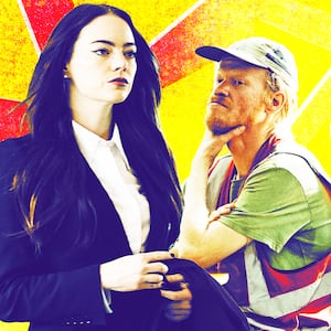 A photo illustration of Emma Stone and Jesse Plemons.
