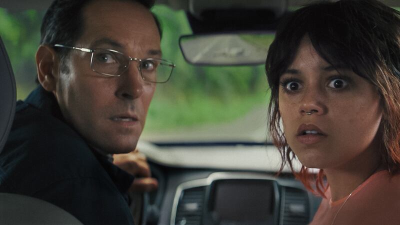 Paul Rudd and Jenna Ortega in Death of a Unicorn.