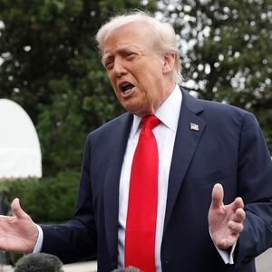 WASHINGTON, DC - SEPTEMBER 16: U.S. President Donald Trump speaks to members of the media as he departs the White House en route to London on September 16, 2025 in Washington, DC. President Trump and the first lady are traveling to the United Kingdom where they are expected to meet with King Charles III and Queen Camilla at Windsor Castle and British Prime Minister Keir Starmer. (Photo by Kevin Dietsch/Getty Images)