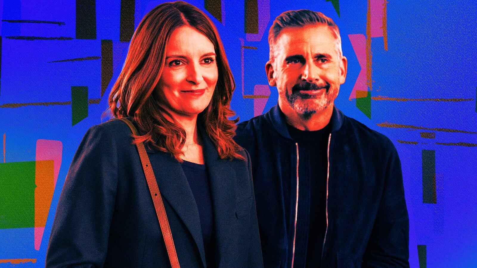 A photo illustration of Tina Fey and Steve Carell.