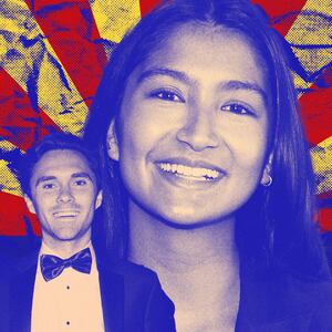 Deja Foxx and David Hogg on an adapted Arizona flag background