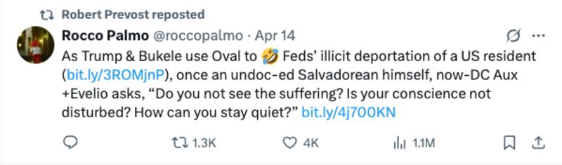As Trump & Bukele use Oval to 🤣 Feds’ illicit deportation of a US resident, once an undoc-ed Salvadorean himself, now-DC Aux +Evelio asks, “Do you not see the suffering? Is your conscience not disturbed? How can you stay quiet?”