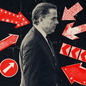 Photo illustration of Hunter Biden with red arrows pointing to him