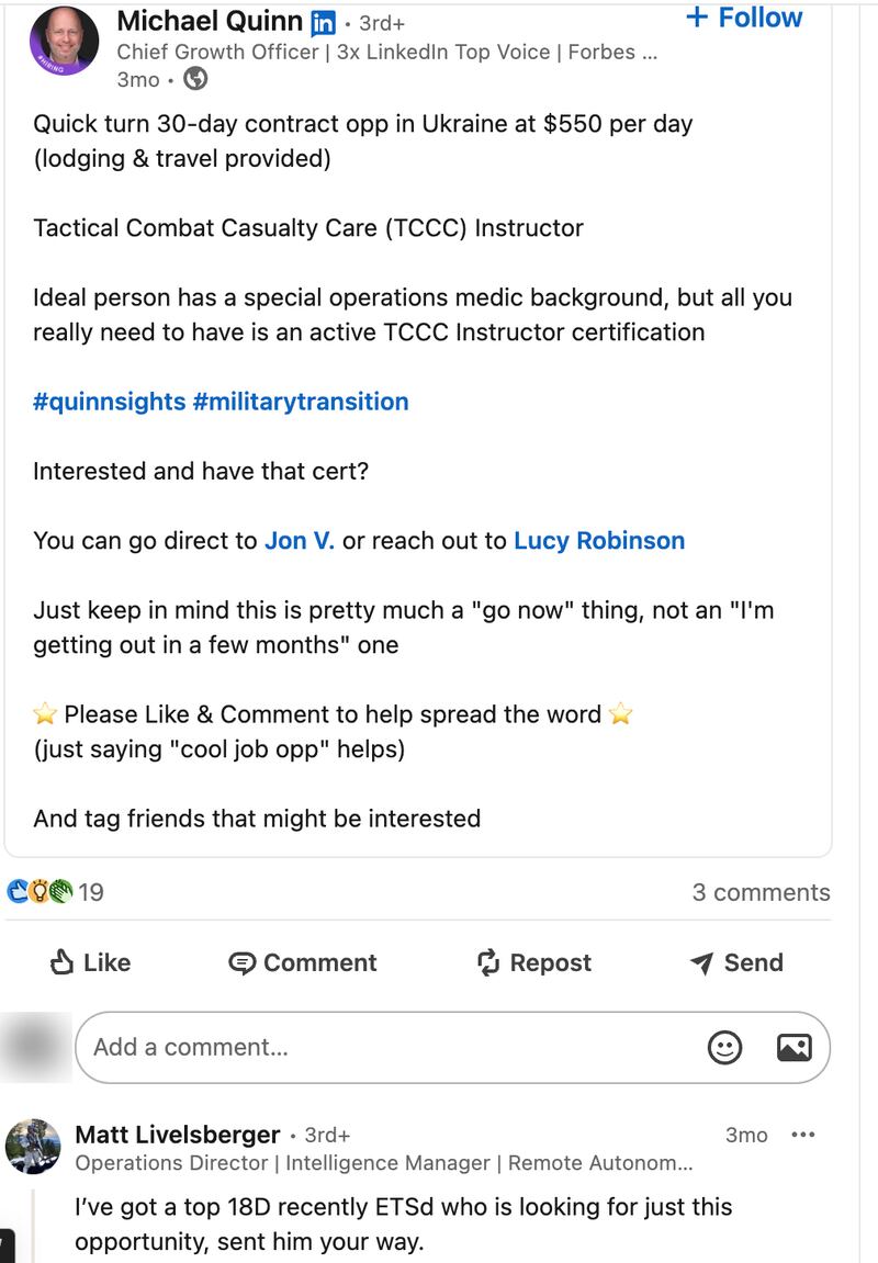 LinkedIn comment. for Matthew Livelsberger.