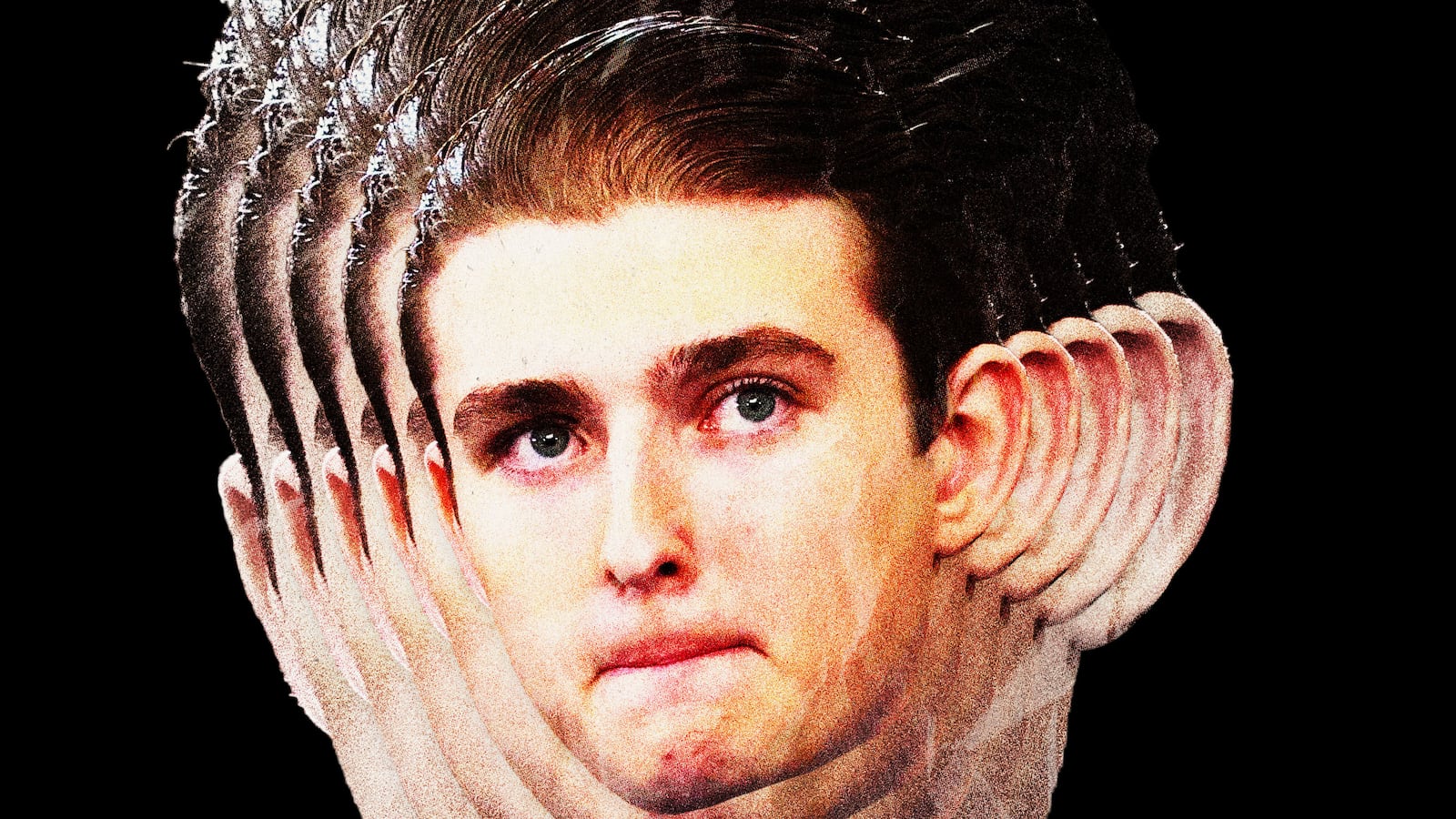 The face of Barron Trump repeated on top of each other getting bigger each time