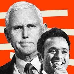 Photo illustration of Mike Pence and Vivek Ramaswamy