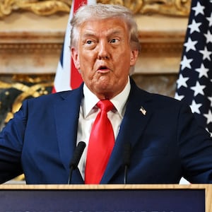 U.S. President Donald Trump talks at a press conference with UK Prime Minister Keir Starmer at Chequers at the conclusion of a state visit on September 18, 2025 in Aylesbury, England.   Leon Neal/Pool via REUTERS