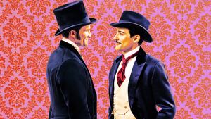 A photo illustration of Claybourne Elder as John Adams and Blake Ritson as Oscar van Rhijn in 'The Gilded Age' season three.