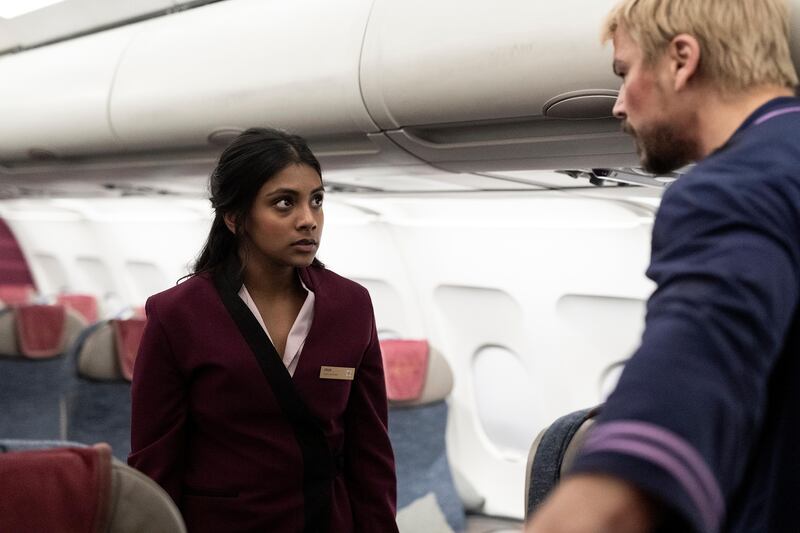 Charithra Chandran and Josh Hartnett in Fight or Flight.