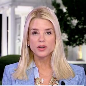A split screen of Jesse Watters (left) interviewing Pam Bondi (right) on air.