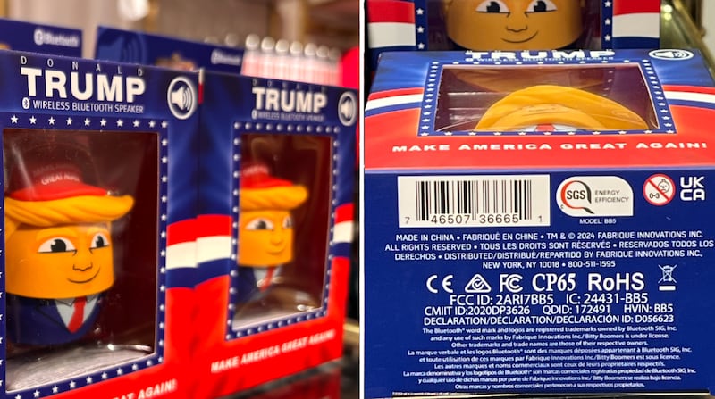 A Trump mini bluetooth speaker at the Trump Tower in New York City.