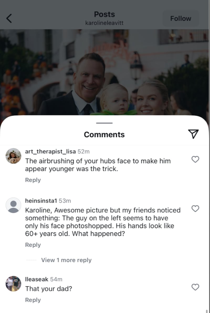 Some Instagram users had questions about the appearance of Leavitt's husband in a photo from their Halloween at the White House.
