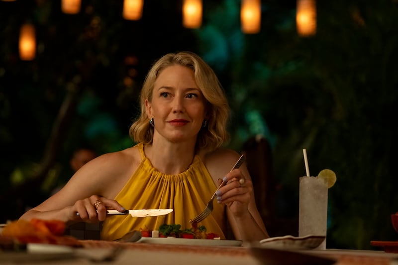 A woman at a dining table.