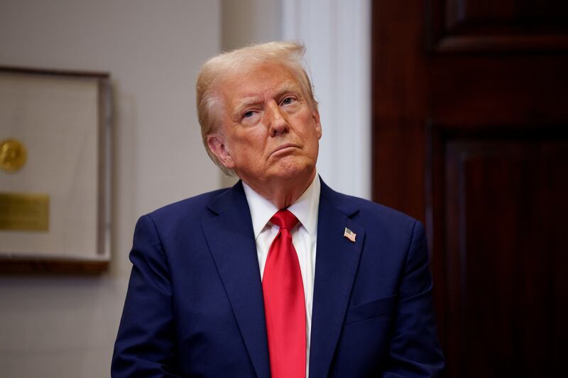 U.S. President Donald Trump appears at a news conference in the Roosevelt Room of the White House on January 21, 2025 in Washington, DC.