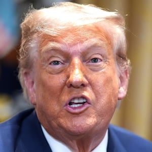 Donald Trump speaks to members of the press during a Cabinet Meeting at the White House on July 08, 2025 in Washington, D.C.