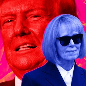 A photo illustration of E. Jean Carroll and former President Donald Trump.