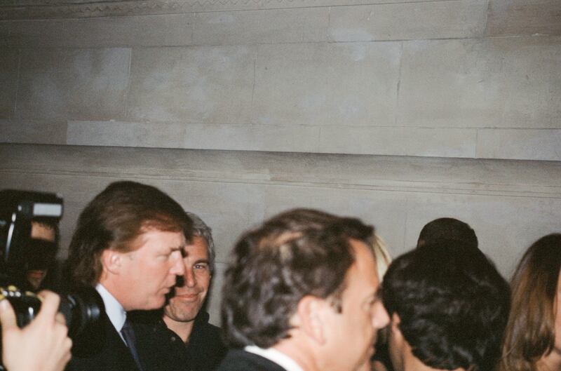 Businessman Donald Trump and financier Jeffrey Epstein attend a Victoria's Secret Angels event sponsored by Rogers & Cowan at the club Duvet on 21st Street in New York City, New York on April 9, 1997. (Photo by Thomas Concordia/Getty Images)