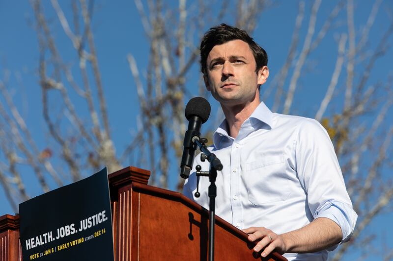Jon Ossoff speaks at a campaign event.