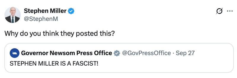 Stephen Miller and Gavin Newsom's posts on X.