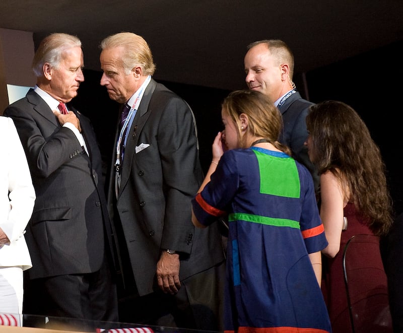 Joe Biden, left, and his brother James Biden, right, at the Democratic National Convention in 2008.