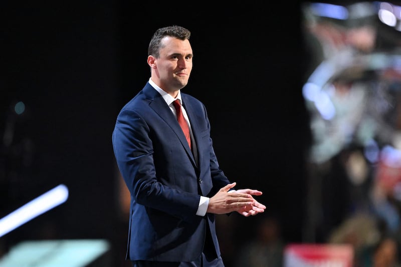 Charlie Kirk arrives to speak at the 2024 Republican National Convention at the Fiserv Forum in Milwaukee, Wisconsin, on  July 15, 2024.
