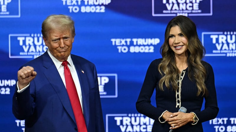 Donald Trump attends a town hall, moderated by Kristi Noem at the Greater Philadelphia Expo Center and Fairgrounds in Oaks, Pennsylvania, on October 14, 2024.
