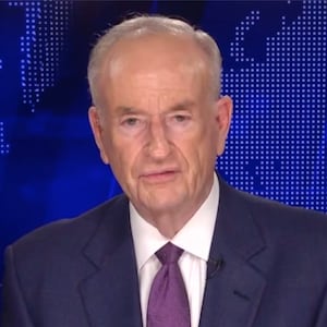 A split creen of NewsNation hoste Leland Vittert interviewing Bill O'Reilly.