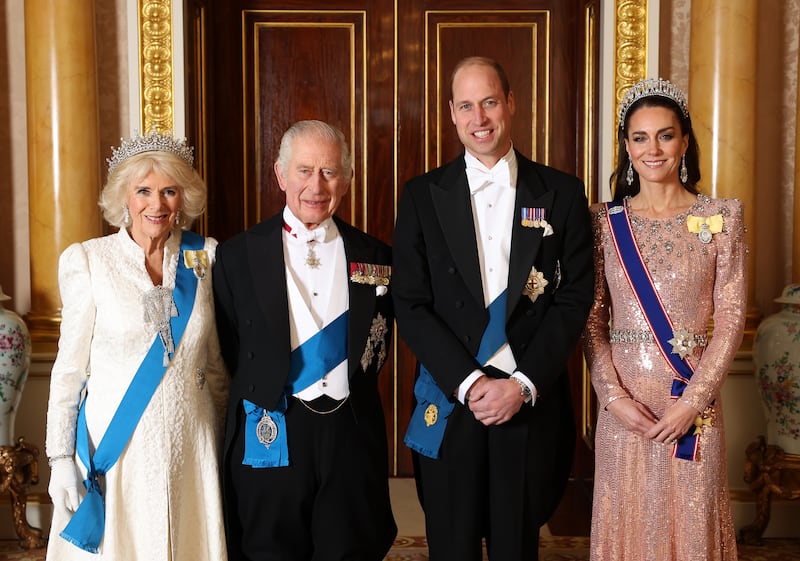 (L-R) Queen Camilla, King Charles III, Prince William, Prince of Wales and Catherine, Princess of Wales.