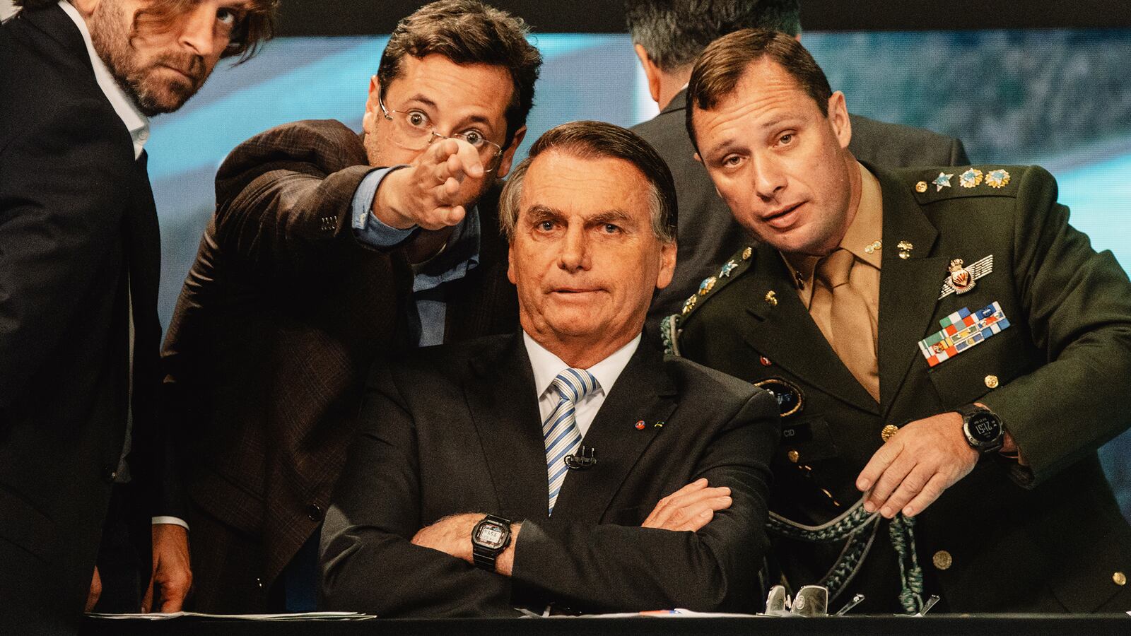 President Jair Bolsonaro, candidate for the election, pending an interview on SBT television in Sao Paulo, in Brazil.