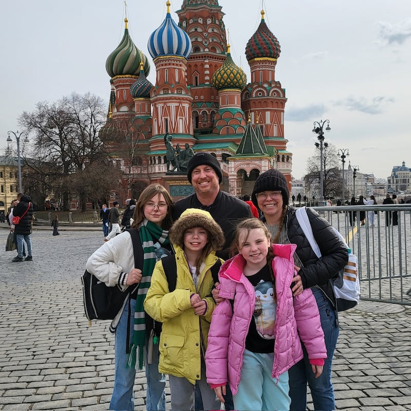 The Huffman family in Moscow's Red Square.