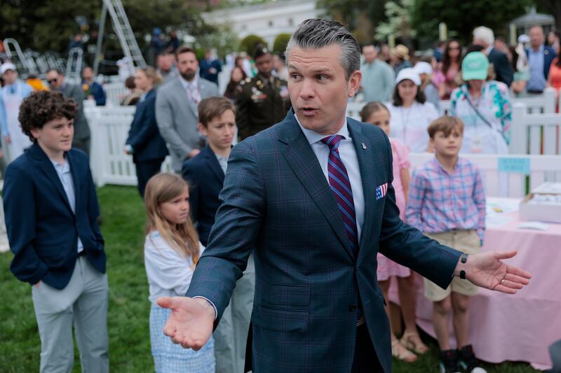 Defense Secretary Pete Hegseth defended himself while speaking to reporters at the White House Easter Egg Roll on Monday.