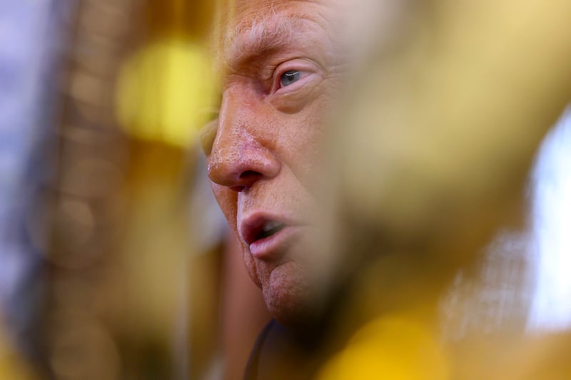 President Donald Trump speaks to reporters in the Oval Office at the White House on April 17, 2025 in Washington, D.C.