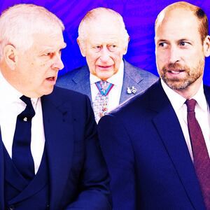 A photo illustration of Prince Andrew, King Charlies, and Prince William.
