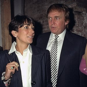 Ghislaine Maxwell and Donald Trump at the 50th anniversary for both the Ford Modeling Agency and Pantene hair care products in Manhattan on October 30, 1997