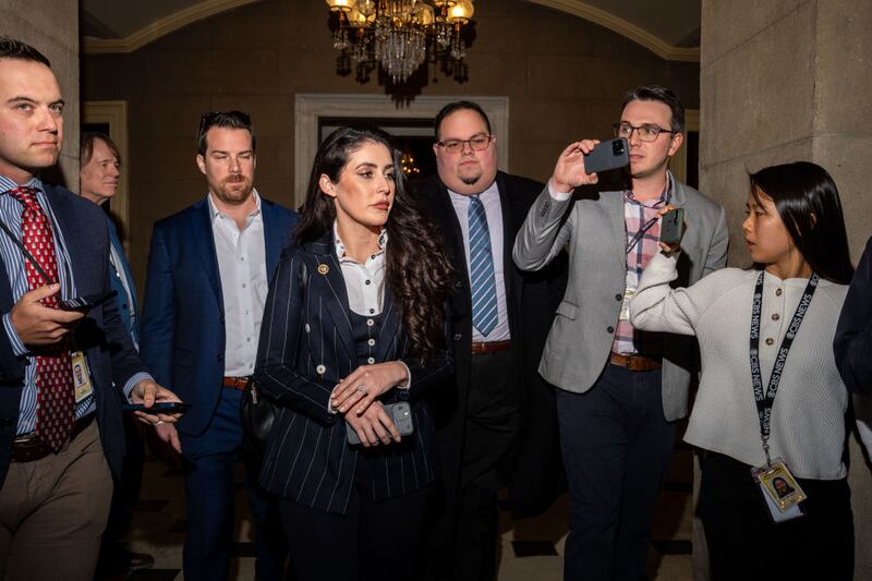 Rep. Anna Paulina Luna (R-FL) speaks with reporters as she arrives to the office of U.S. Speaker of the House Mike Johnson on Wednesday.