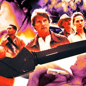 A photo illustration of Tom Cruise, Simon Pegg, Hayley Atwell, Pom Klementieff, and Greg Tarzan Davis in Mission: Impossible - The Final Reckoning.
