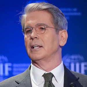 Treasury Secretary Scott Bessent delivers remarks during the International Finance Institute Global Outlook Forum at the Willard InterContinental Washington. He said that America first "does not mean America alone."