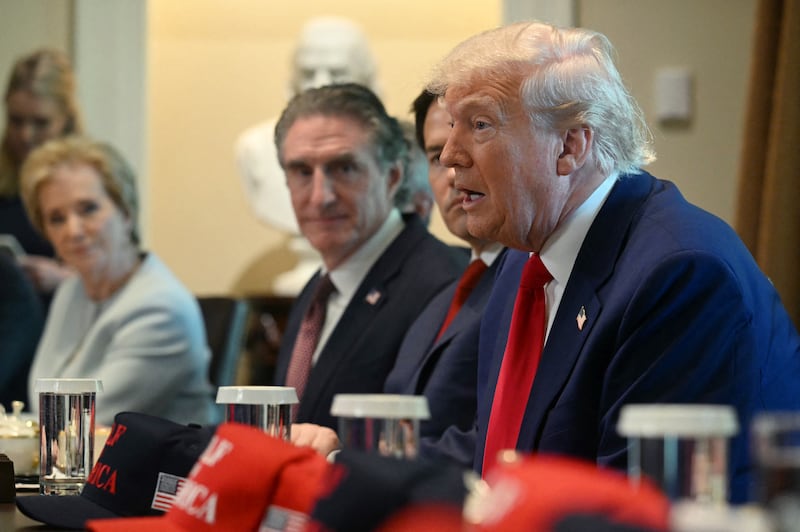 President Donald Trump defended his first 100 days in office and touted his administration's action at the border at the start of a Cabinet meeting on April 30, 2025.