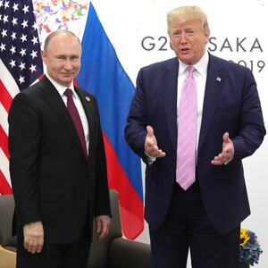President Donald Trump meets Russian President Vladimir Putin on the first day of the G20 summit in Osaka, Japan on June 28, 2019.