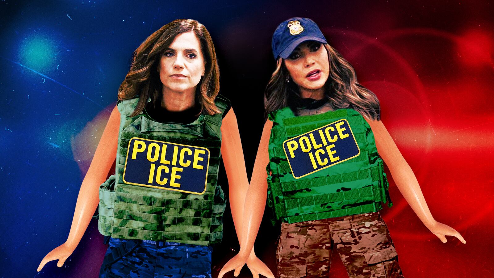 Nancy Mace and Kristi Noem in police ICE uniforms.
