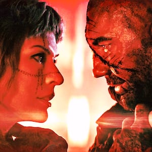 Milla Jovovich and Dave Bautista.