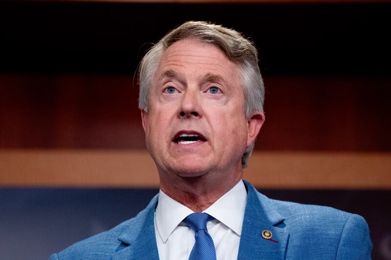 WASHINGTON, DC - SEPTEMBER 17: Sen. Roger Marshall (R-KS) speaks during a news conference to call for more Secret Service resources for Republican Presidential Candidate, former President Donald Trump, on Capitol Hill on September 17, 2024 in Washington, DC. Some Senate Republicans are speaking out following a second assassination attempt against Trump, this time at his golf course in West Palm Beach, FL. (Photo by Andrew Harnik/Getty Images)