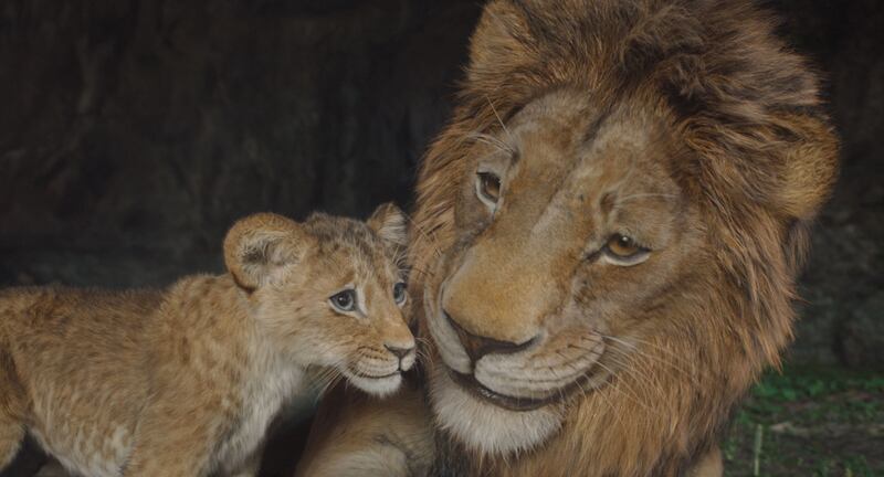 Kiara (voiced by Blue Ivy Carter) and Simba (voiced by Donald Glover)